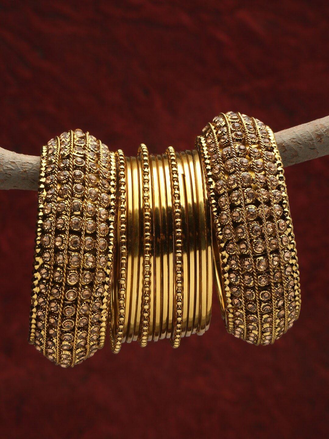 shining diva set of 17 gold-plated crystal-studded bangles
