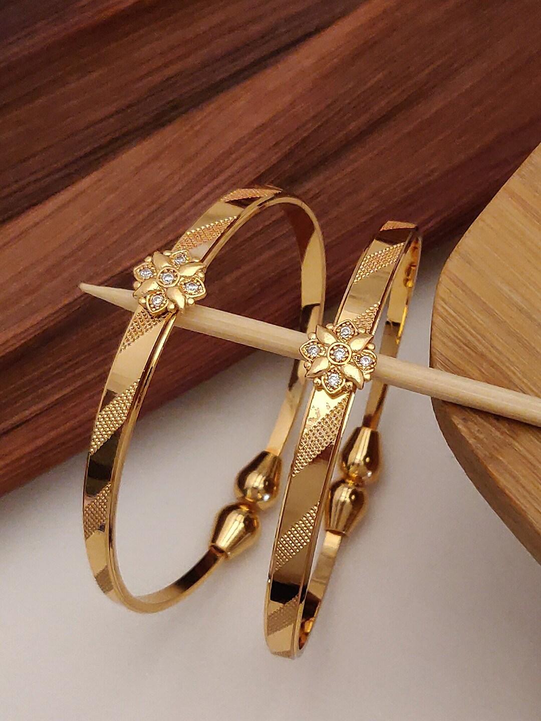 shining diva set of 2 gold plated & crystal studded bangles