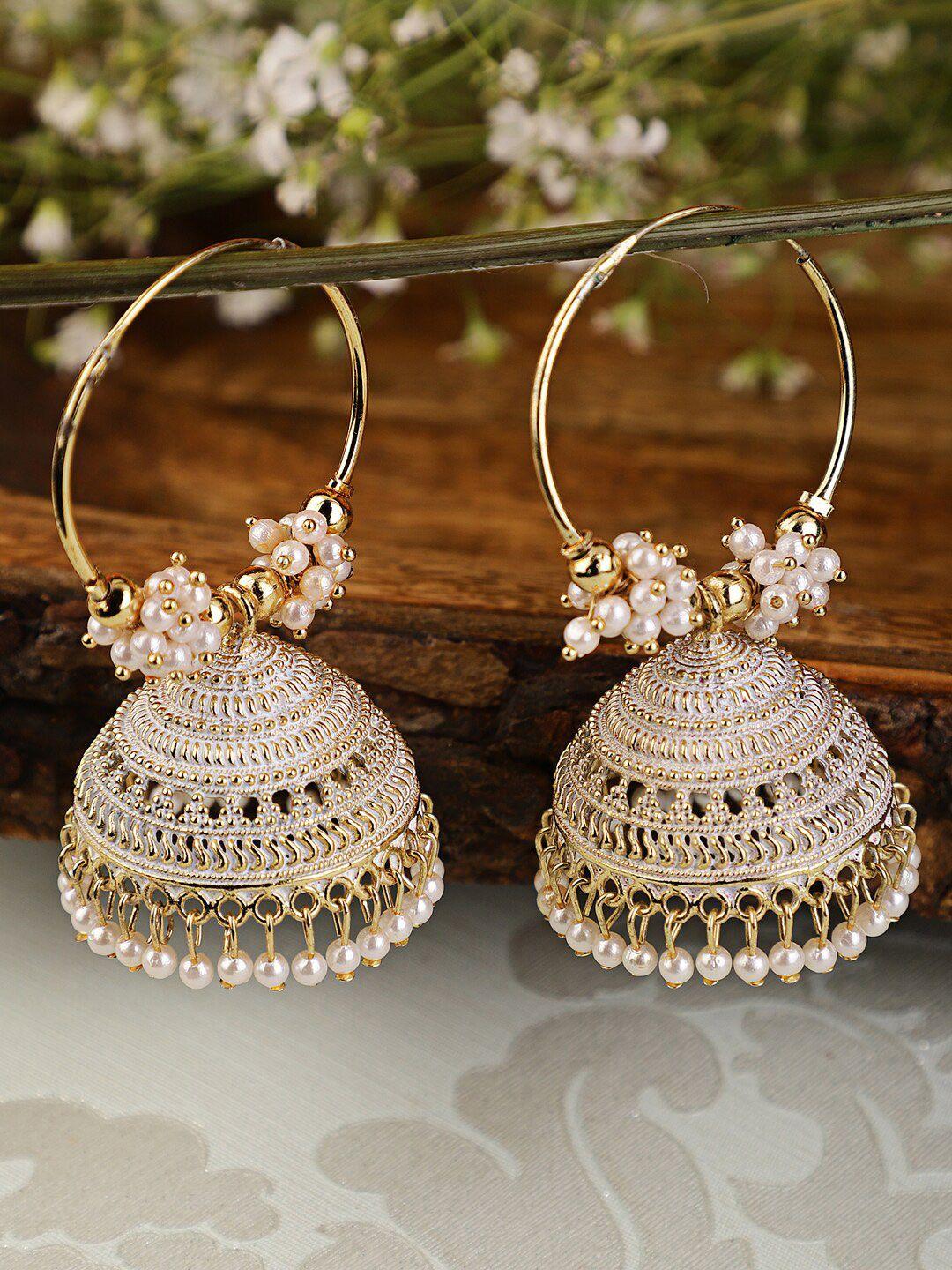 shining diva white contemporary jhumkas earrings