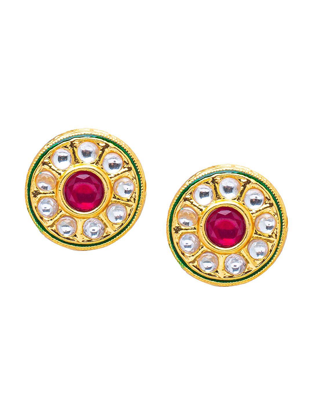 shining jewel - by shivansh gold plated circular kundan studded studs earrings