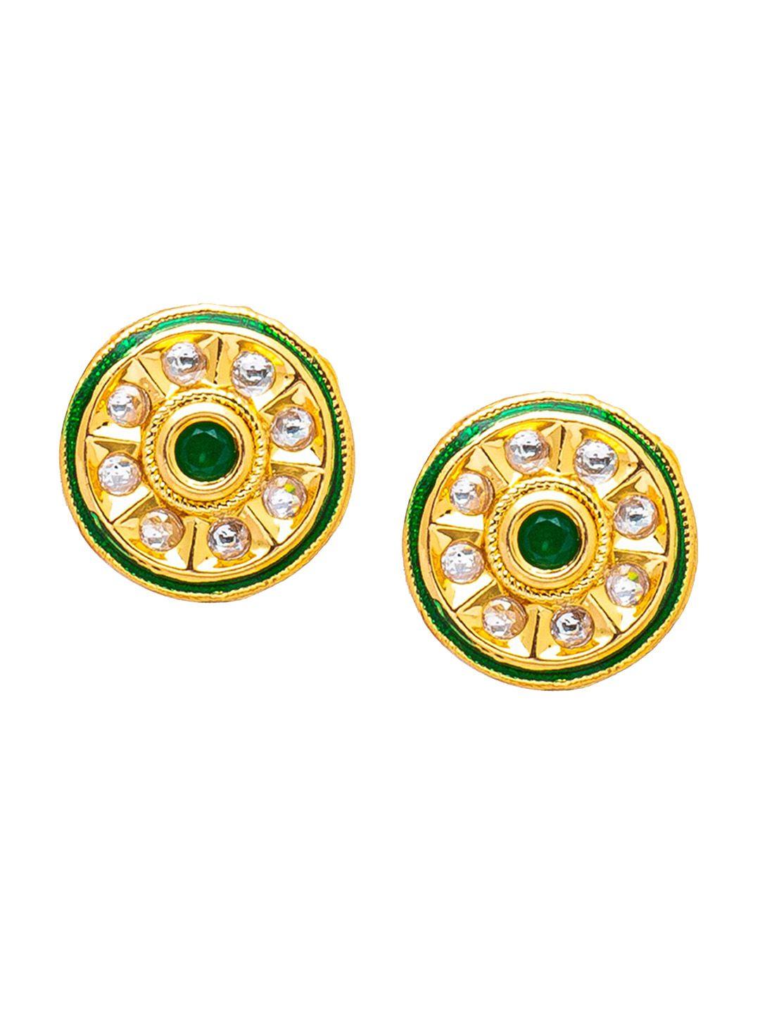 shining jewel - by shivansh gold plated circular kundan studded studs earrings