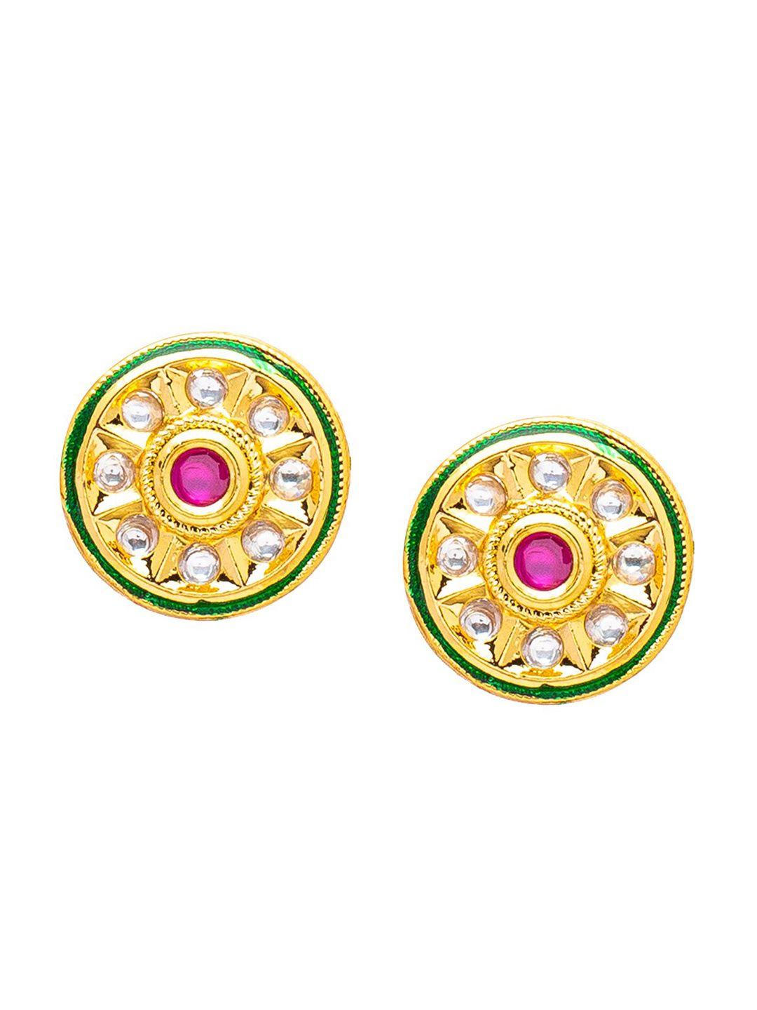 shining jewel - by shivansh gold plated circular kundan studded studs earrings