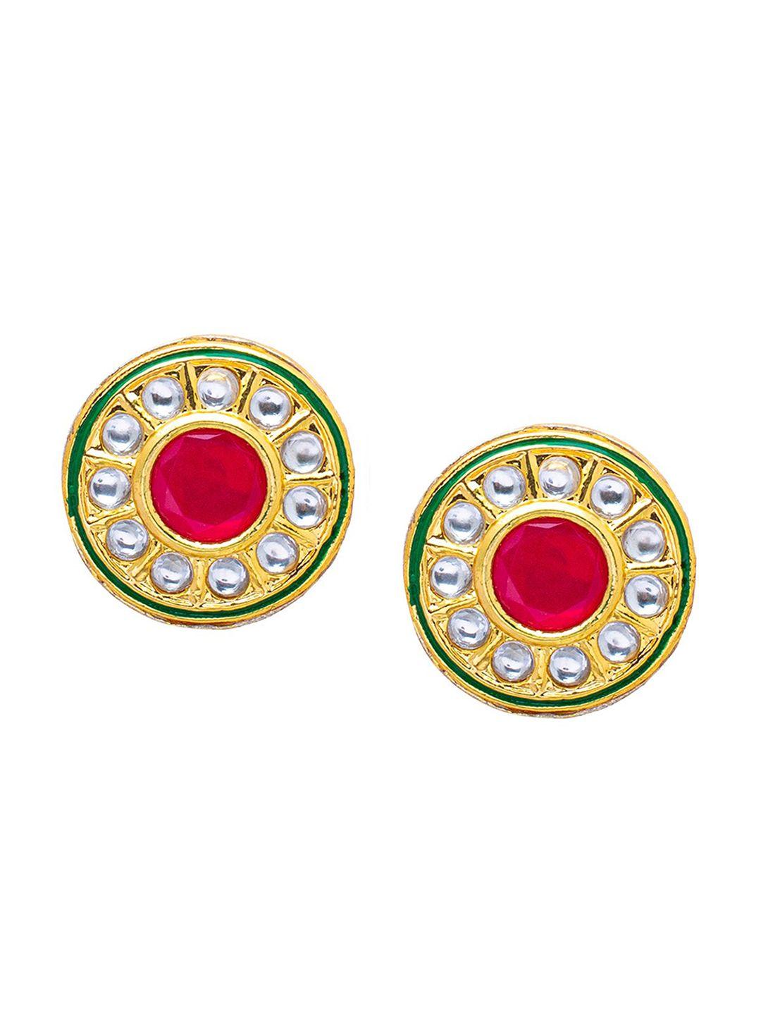 shining jewel - by shivansh gold plated circular kundan studded studs earrings