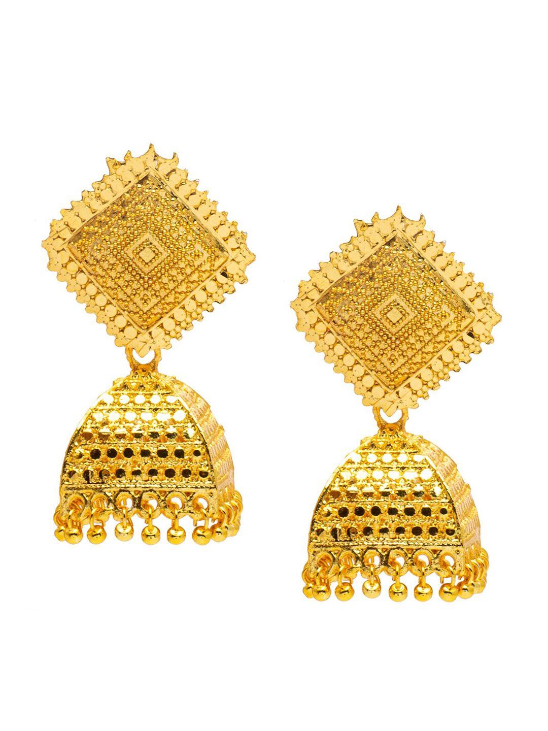 shining jewel - by shivansh gold-plated contemporary jhumkas earrings