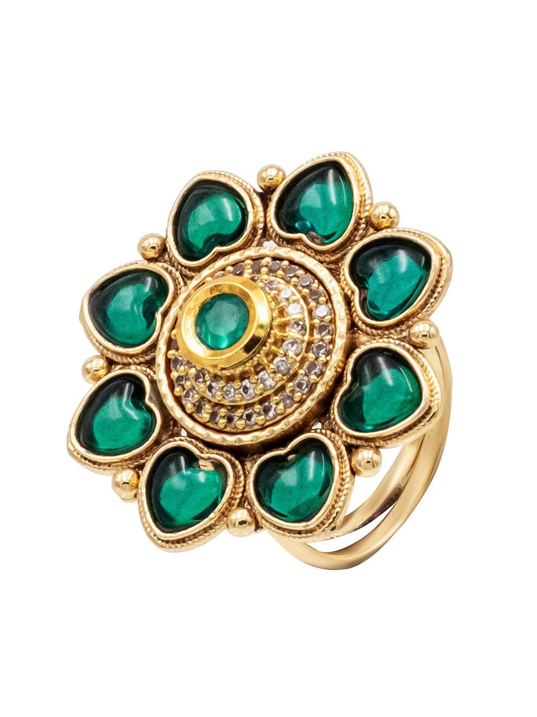 shining jewel - by shivansh gold-plated cubic zirconia adjustable ring