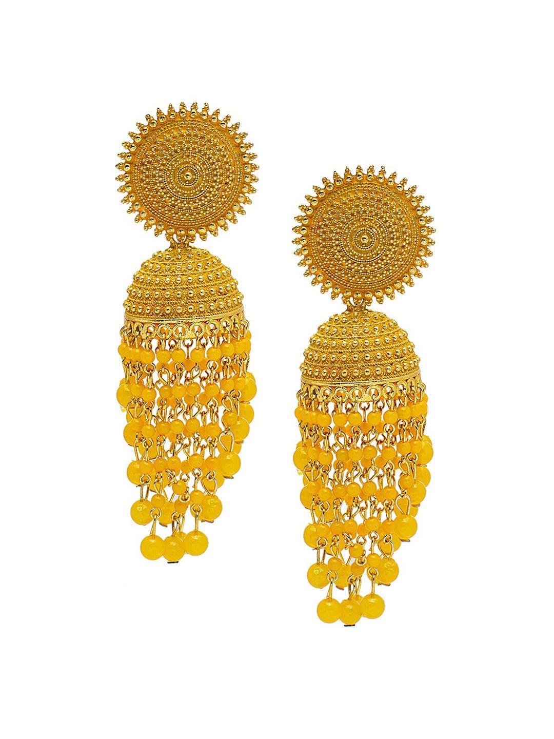shining jewel - by shivansh gold-plated dome shaped jhumkas earrings
