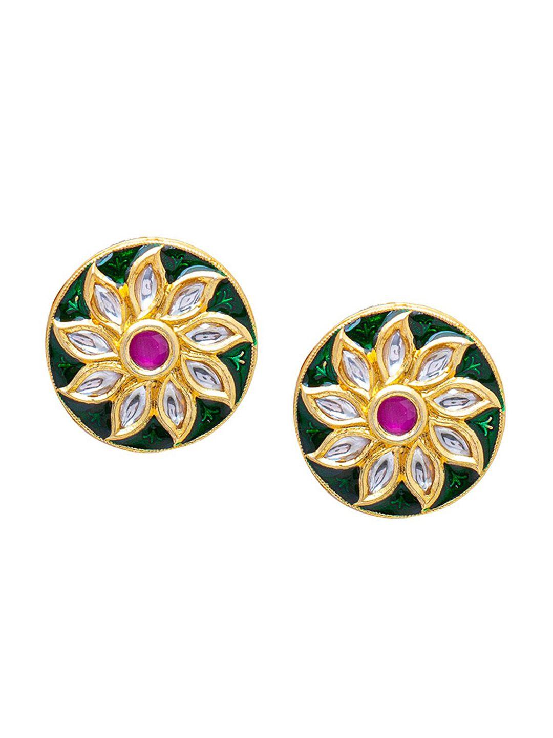 shining jewel - by shivansh gold plated flower design kundan studded studs earrings