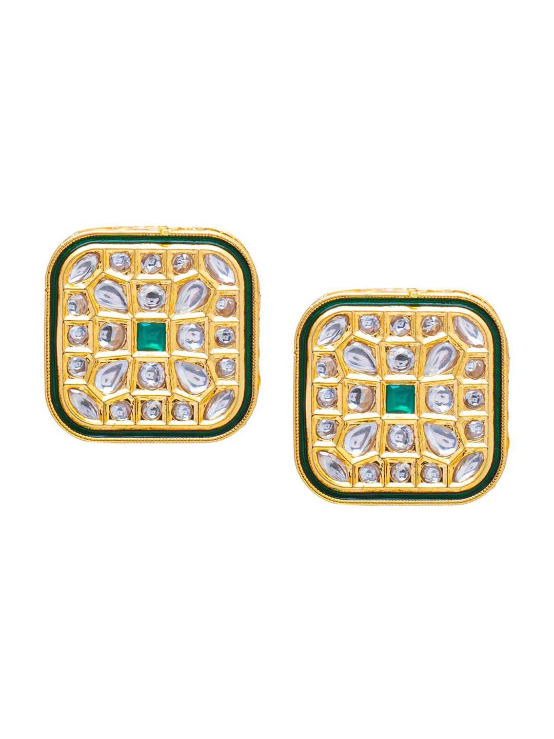 shining jewel - by shivansh gold-plated kundan square studs earrings