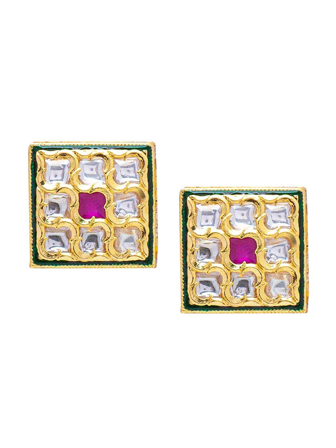 shining jewel - by shivansh gold plated square kundan studded studs earrings