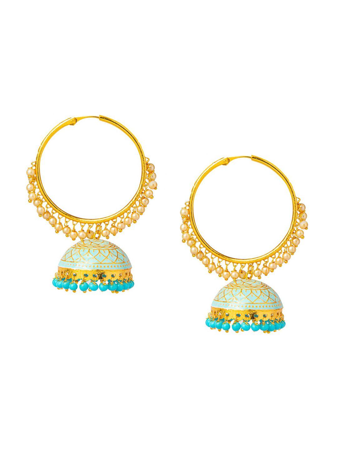 shining jewel - by shivansh gold-toned & blue contemporary hoop earrings