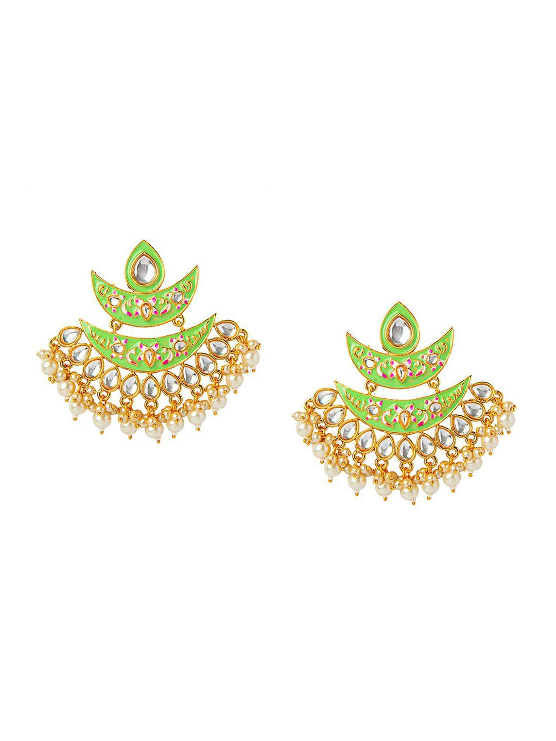 shining jewel - by shivansh gold-toned & green contemporary drop earrings