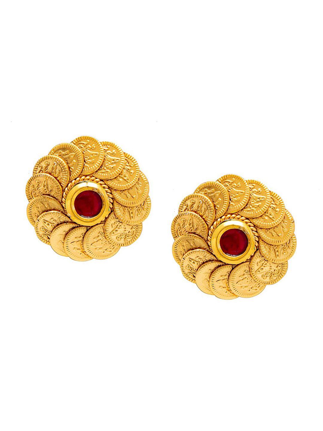 shining jewel - by shivansh gold-toned circular studs earrings