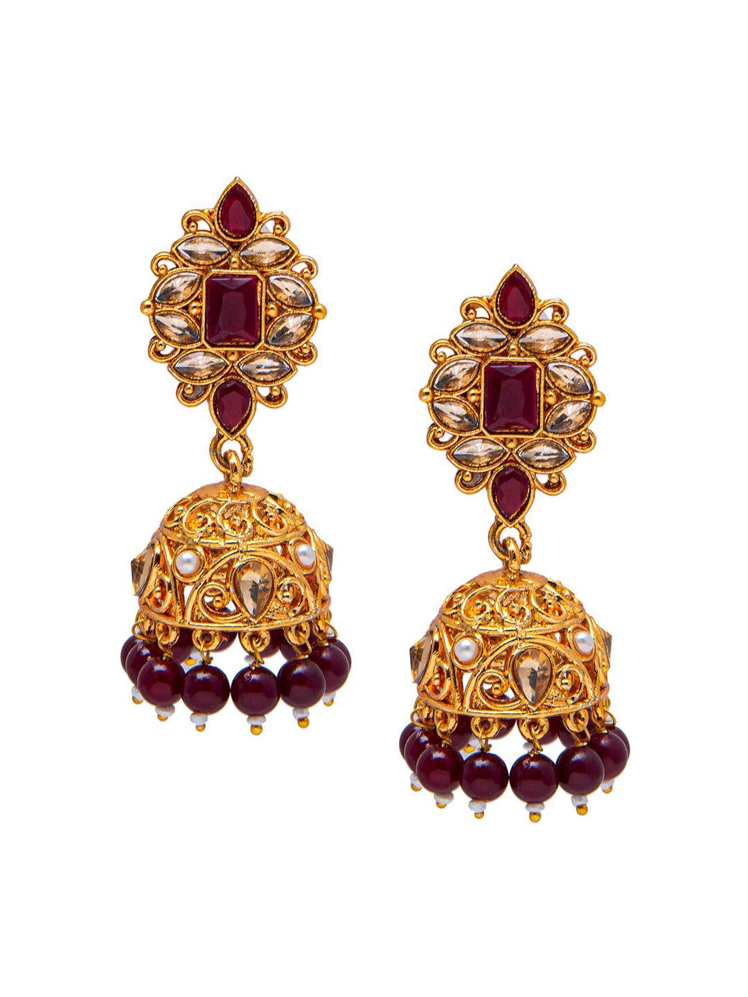 shining jewel - by shivansh gold-toned dome shaped jhumkas earrings