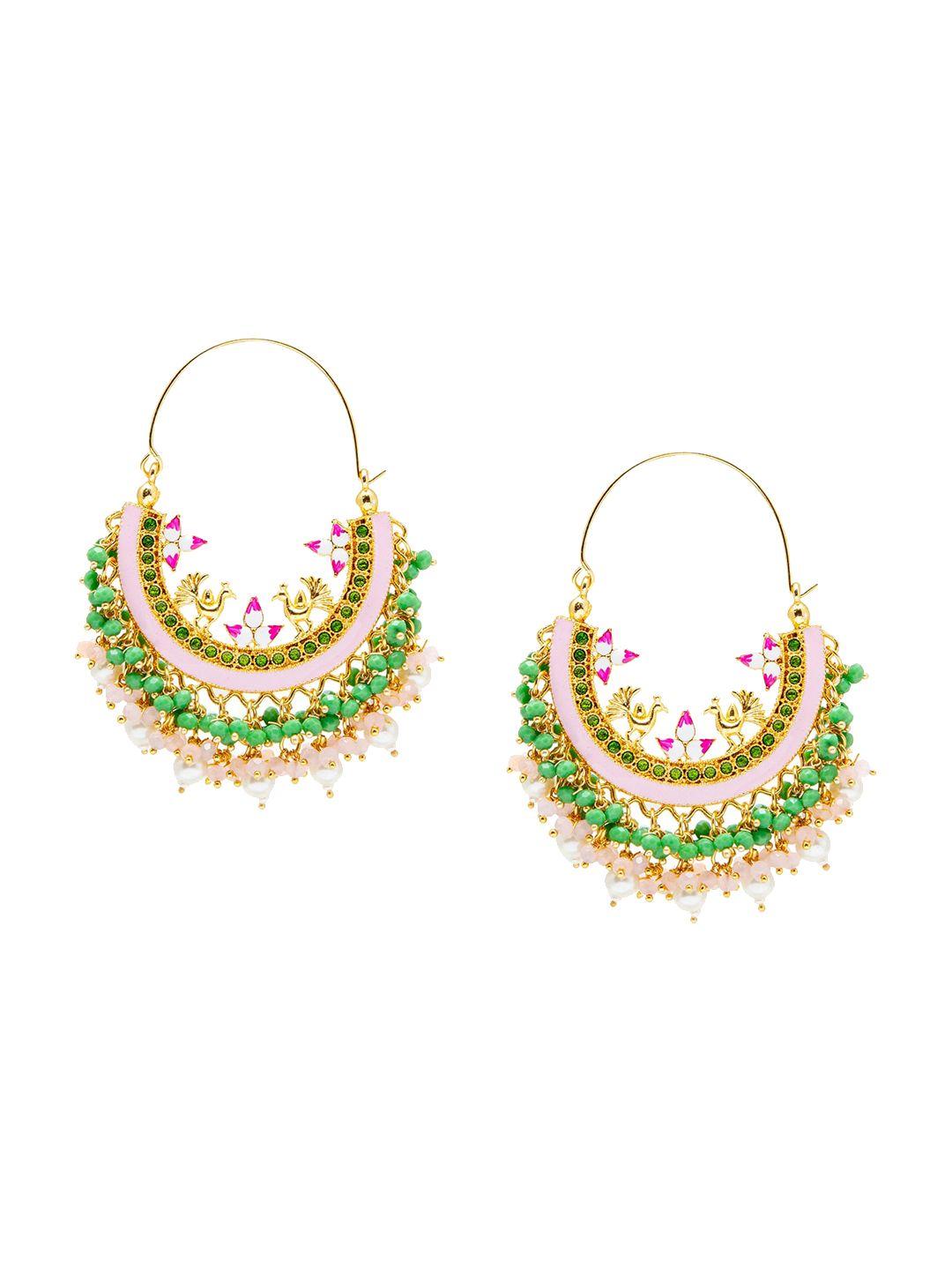 shining jewel - by shivansh pink & green meenakari chandbalis earrings