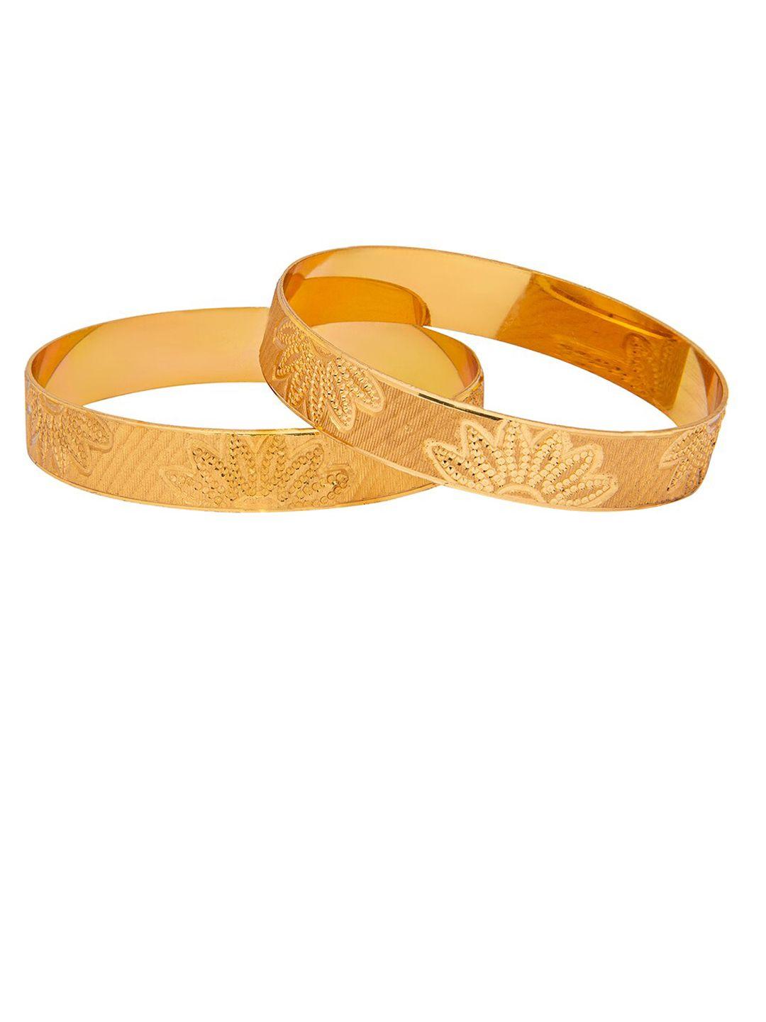 shining jewel - by shivansh set of 2 gold-plated flower textured bangles