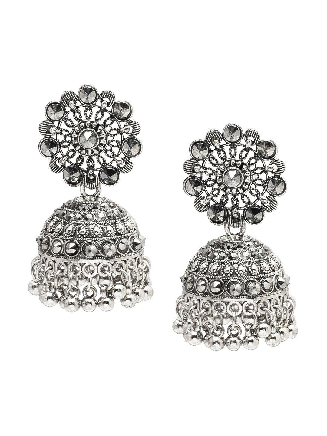 shining jewel - by shivansh silver-toned contemporary drop earrings