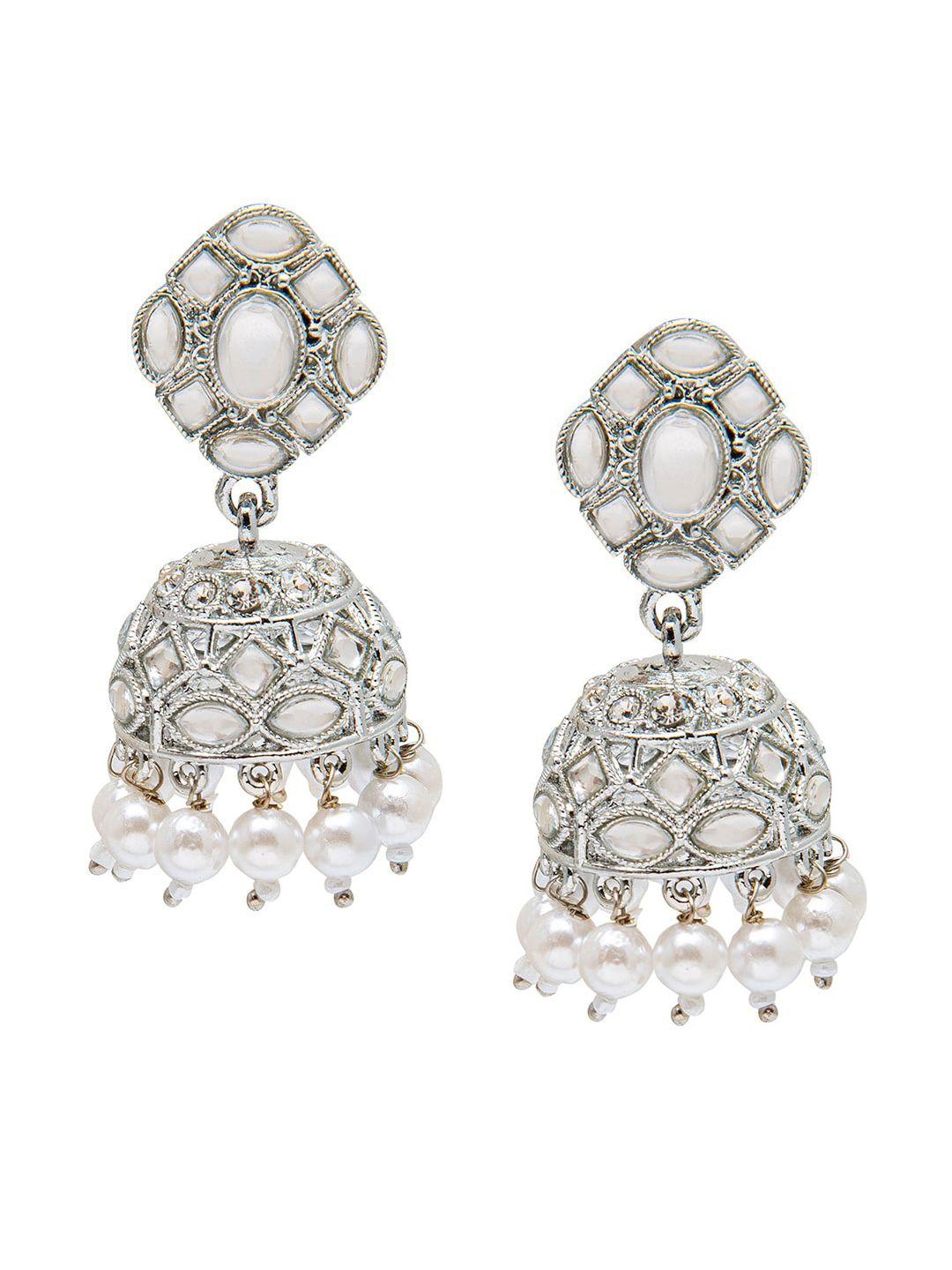 shining jewel - by shivansh women silver-toned dome shaped jhumkas earrings