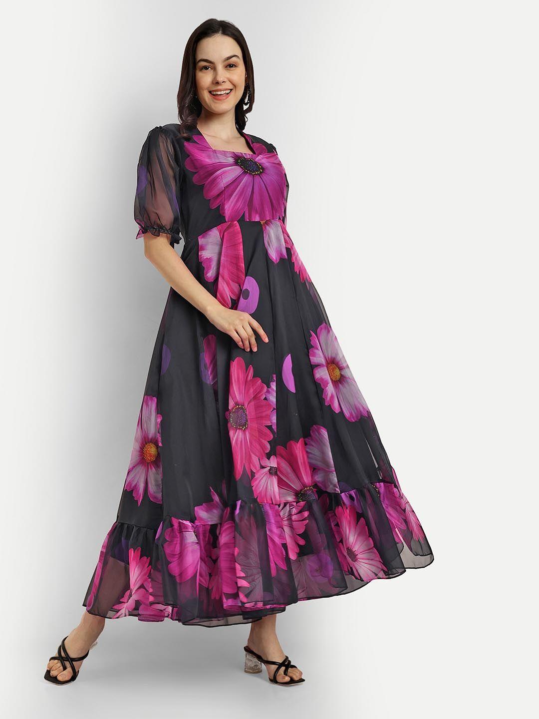 shinisha floral print puff sleeve maxi dress