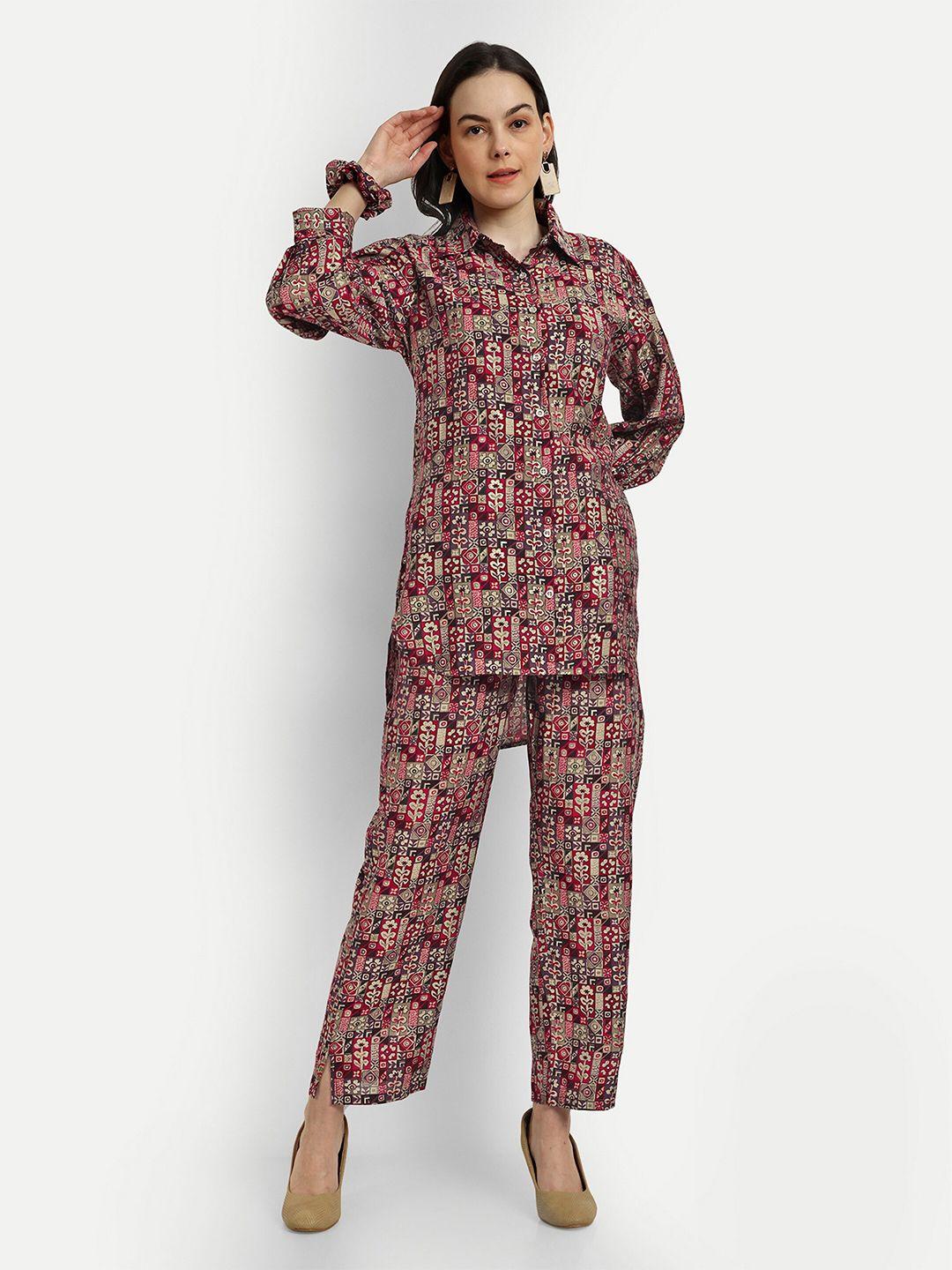 shinisha floral printed shirt with trouser co-ords