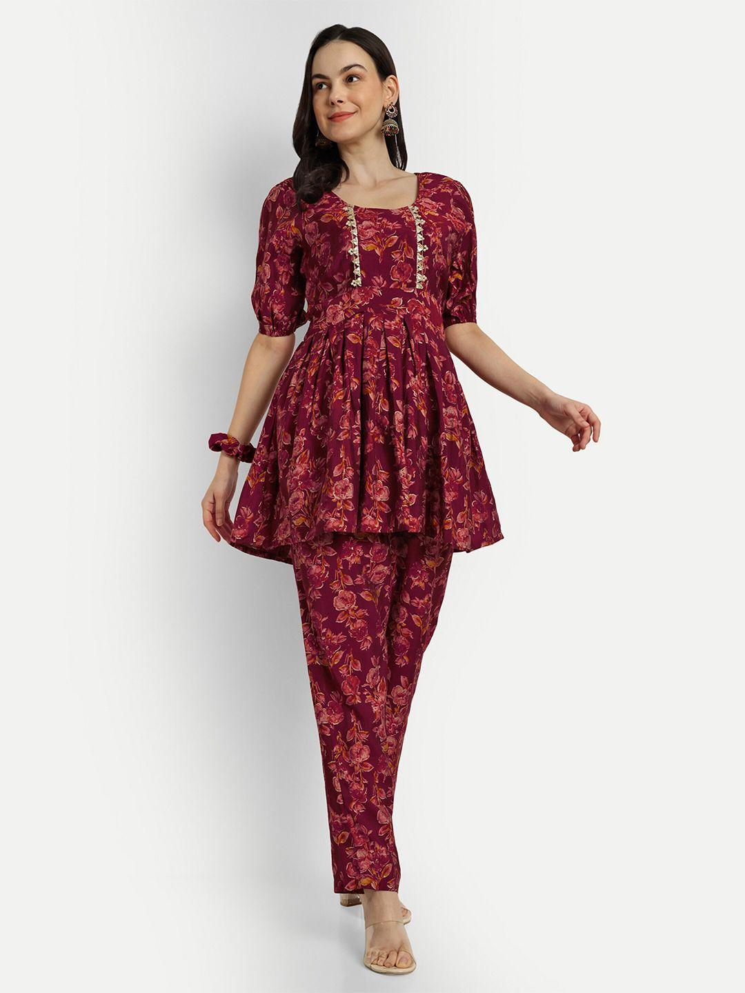 shinisha floral printed tunic with trouser co-ords with scrunchie