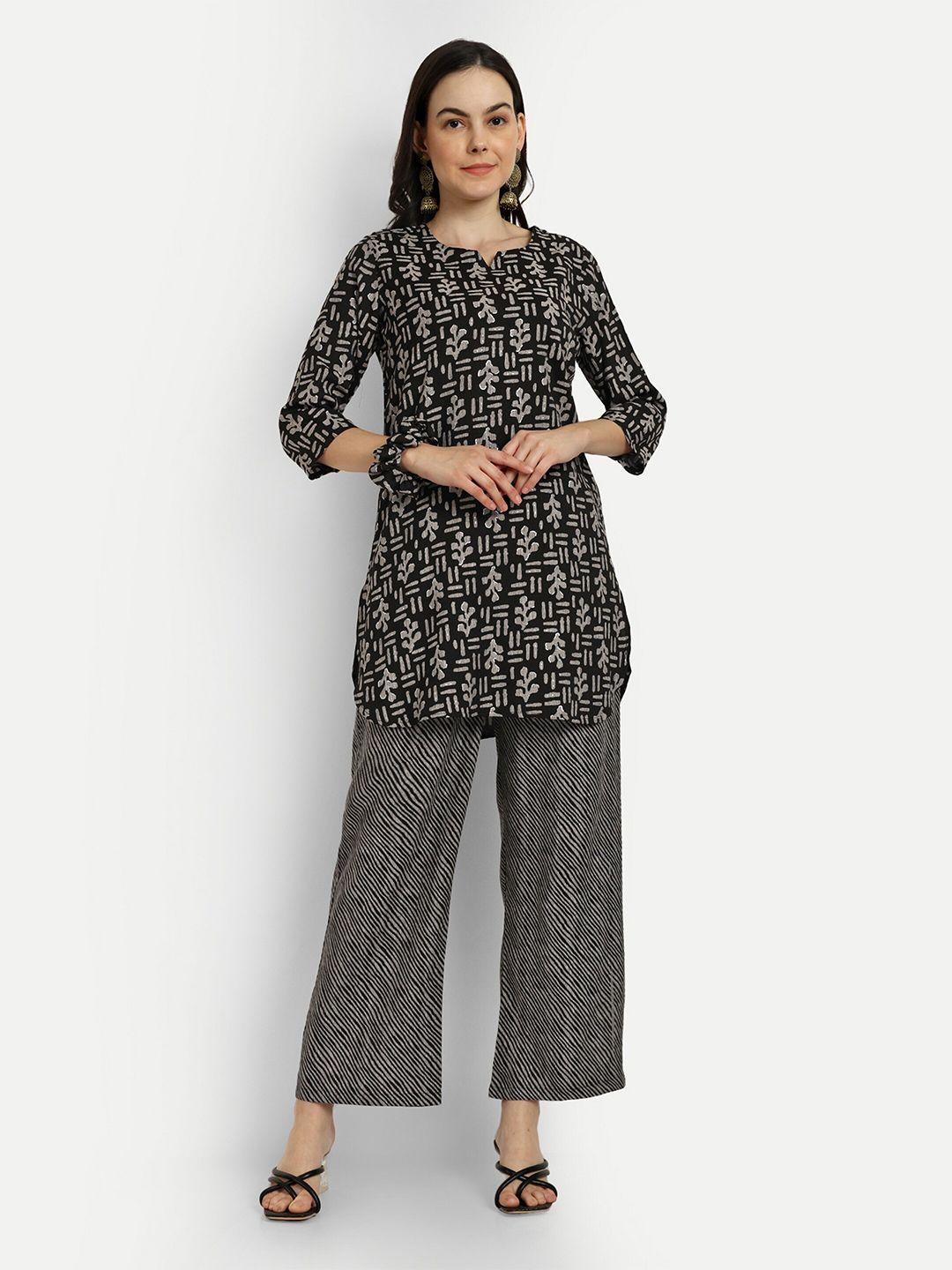 shinisha geometric printed tunic with trouser co-ords with scrunchie