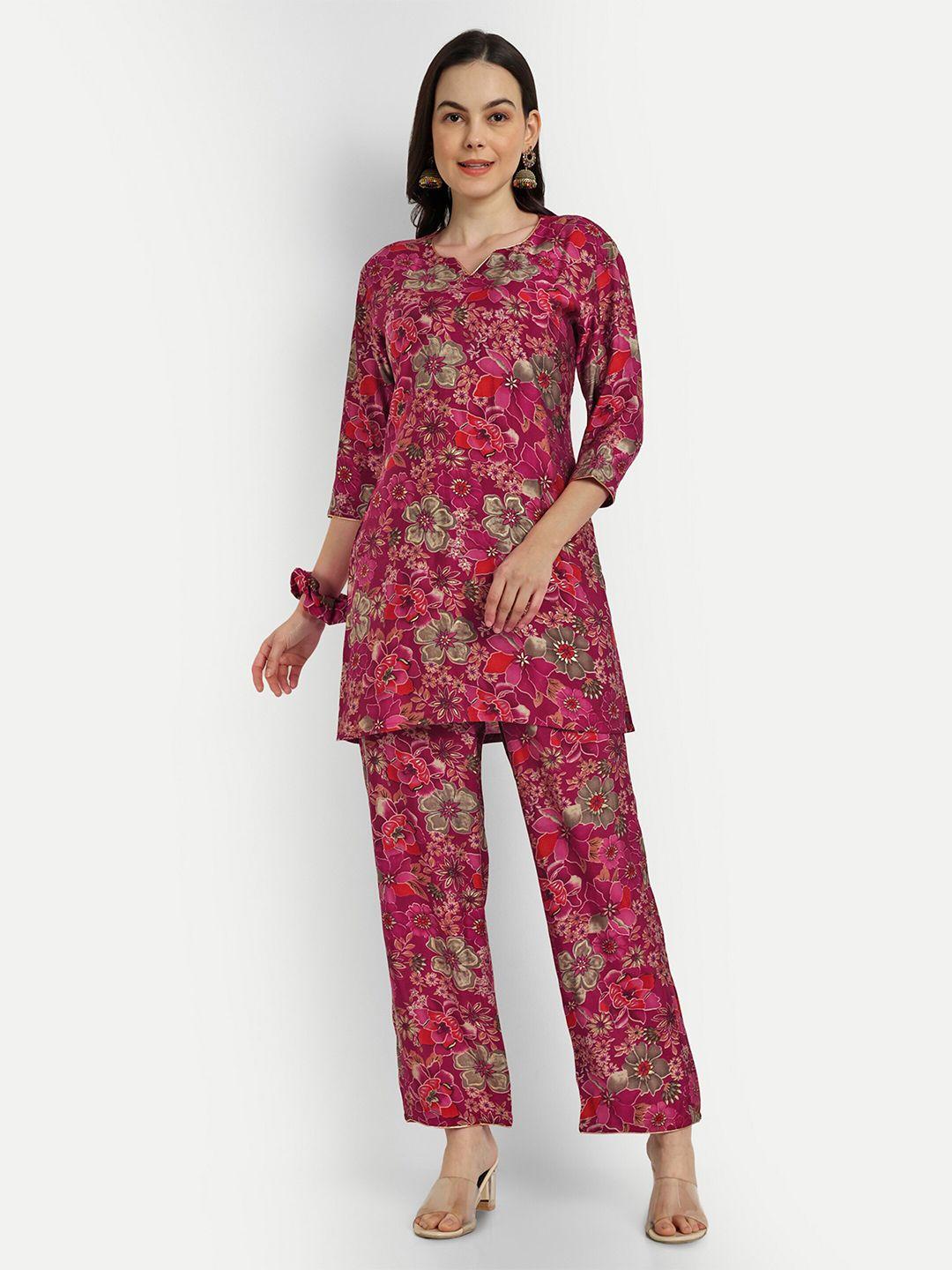 shinisha printed sweetheart neck tunic with flared trouser co-ords