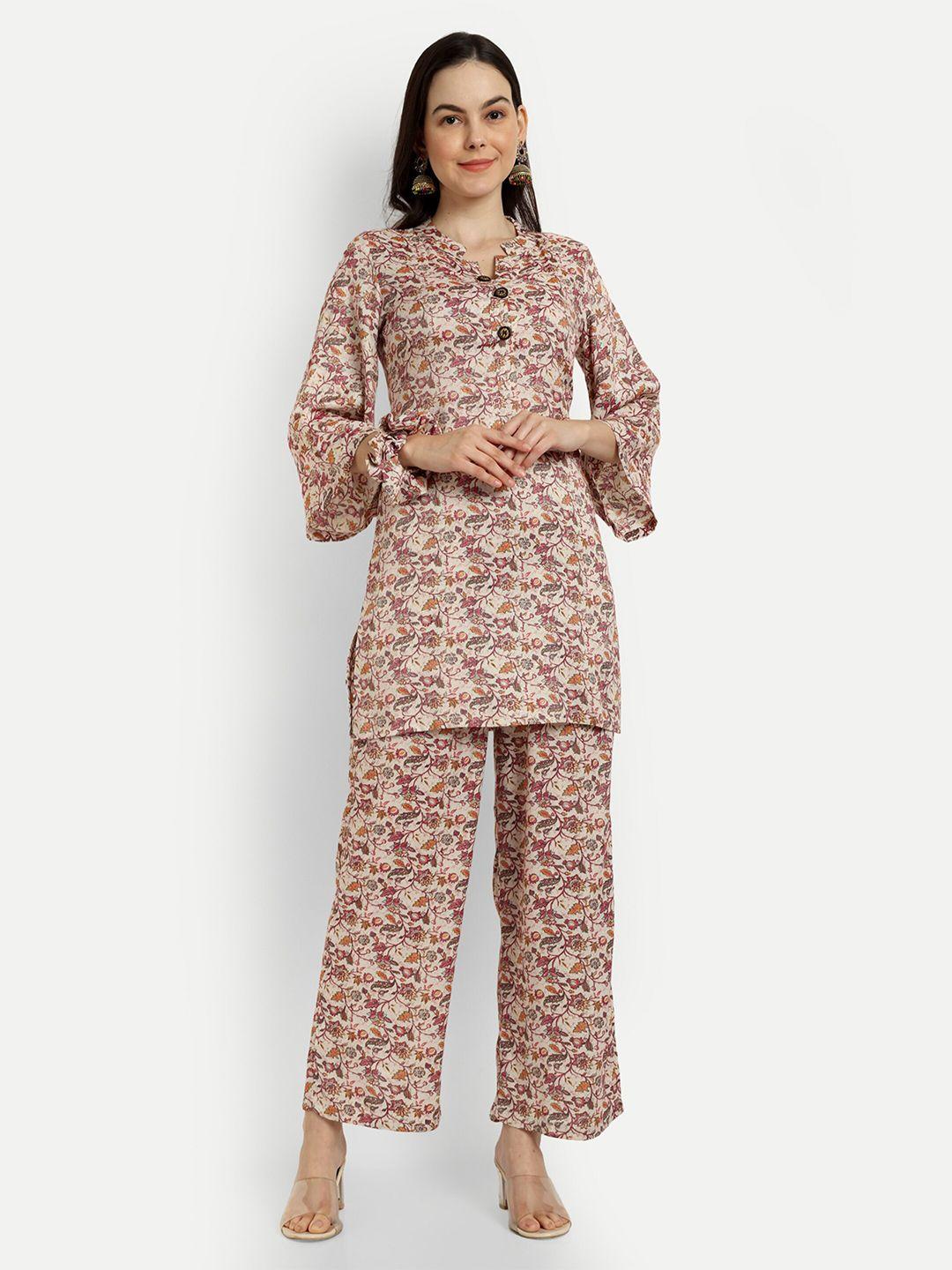 shinisha printed tunic & trouser with scrunchie co-ord set