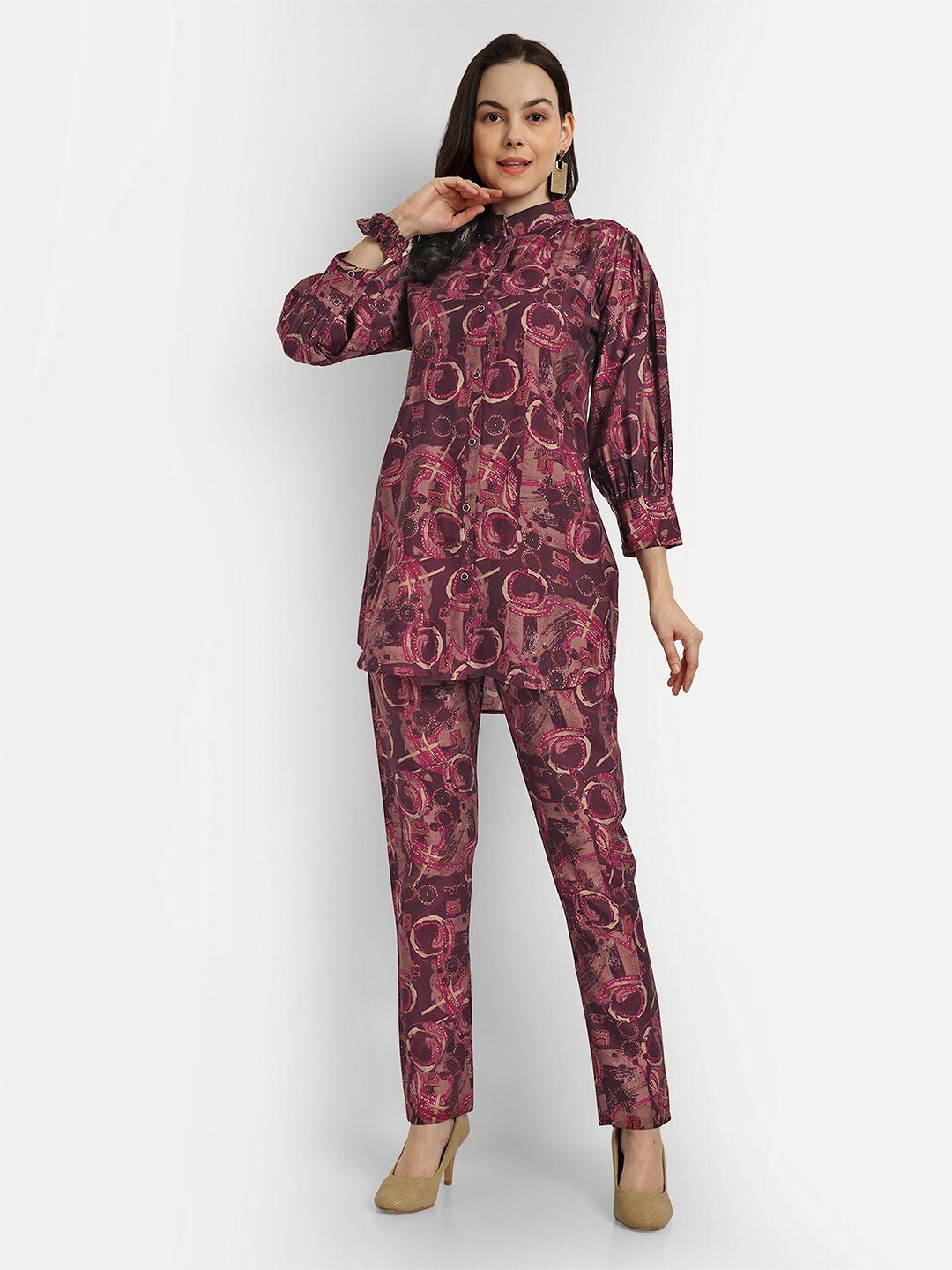 shinisha printed tunic & trouser with scrunchie co-ord set