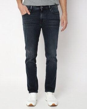 shirakawa mid-wash distressed slim fit jeans