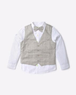 shirt & checked waistcoat with bow tie