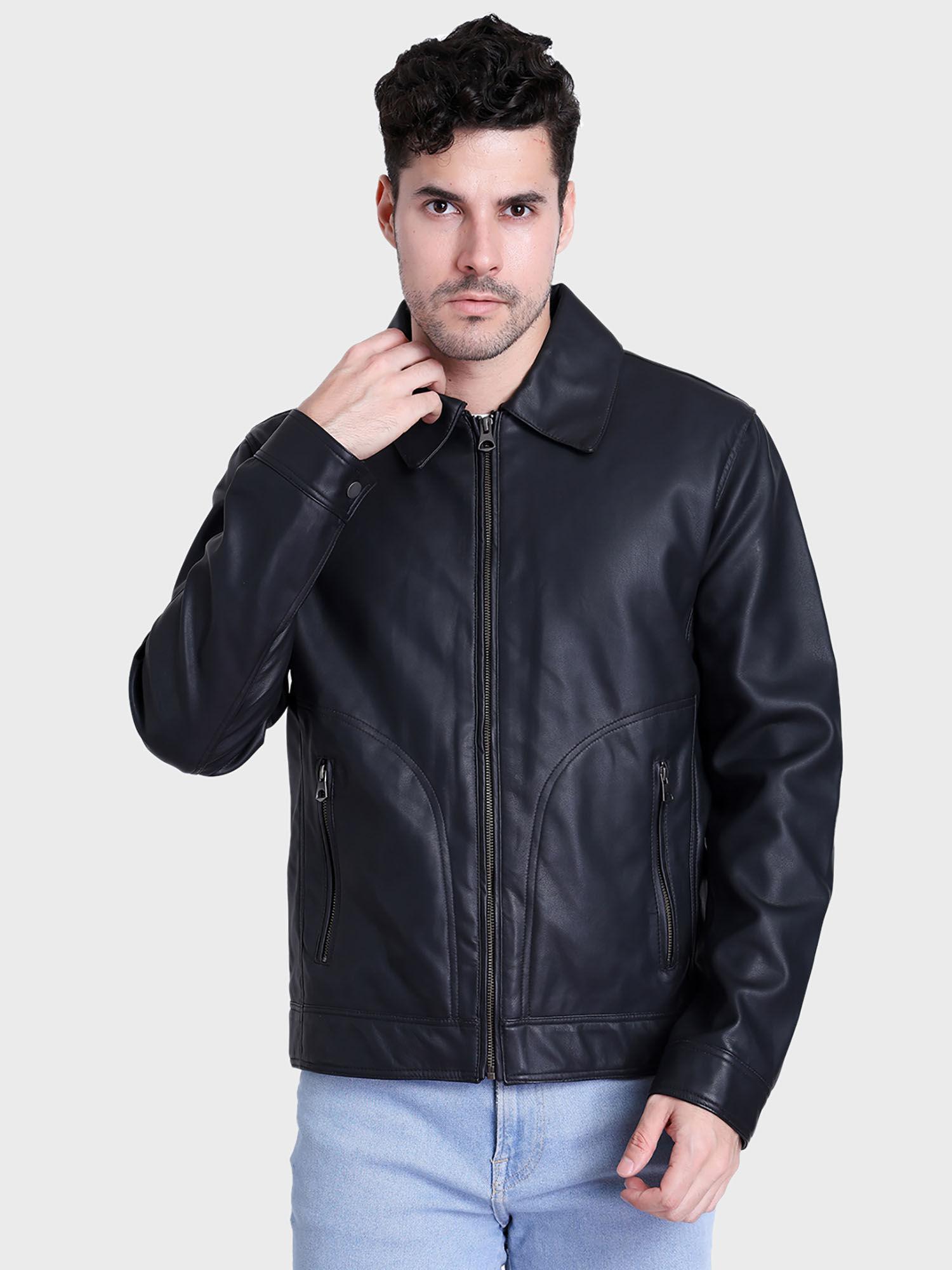 shirt collar leather jacket