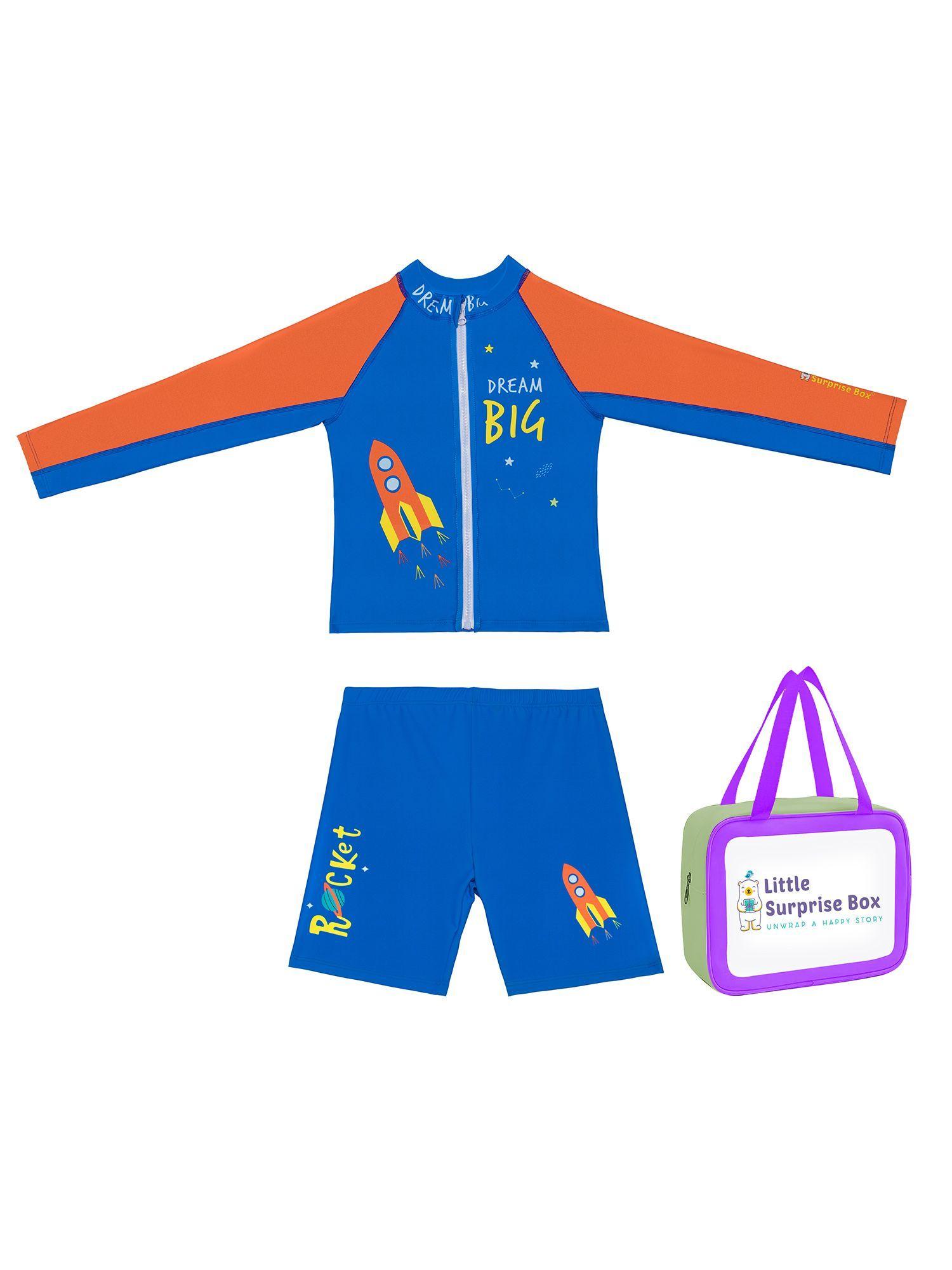 shirt & shorts blue & orange space swimwear-upf 30+ (set of 4)