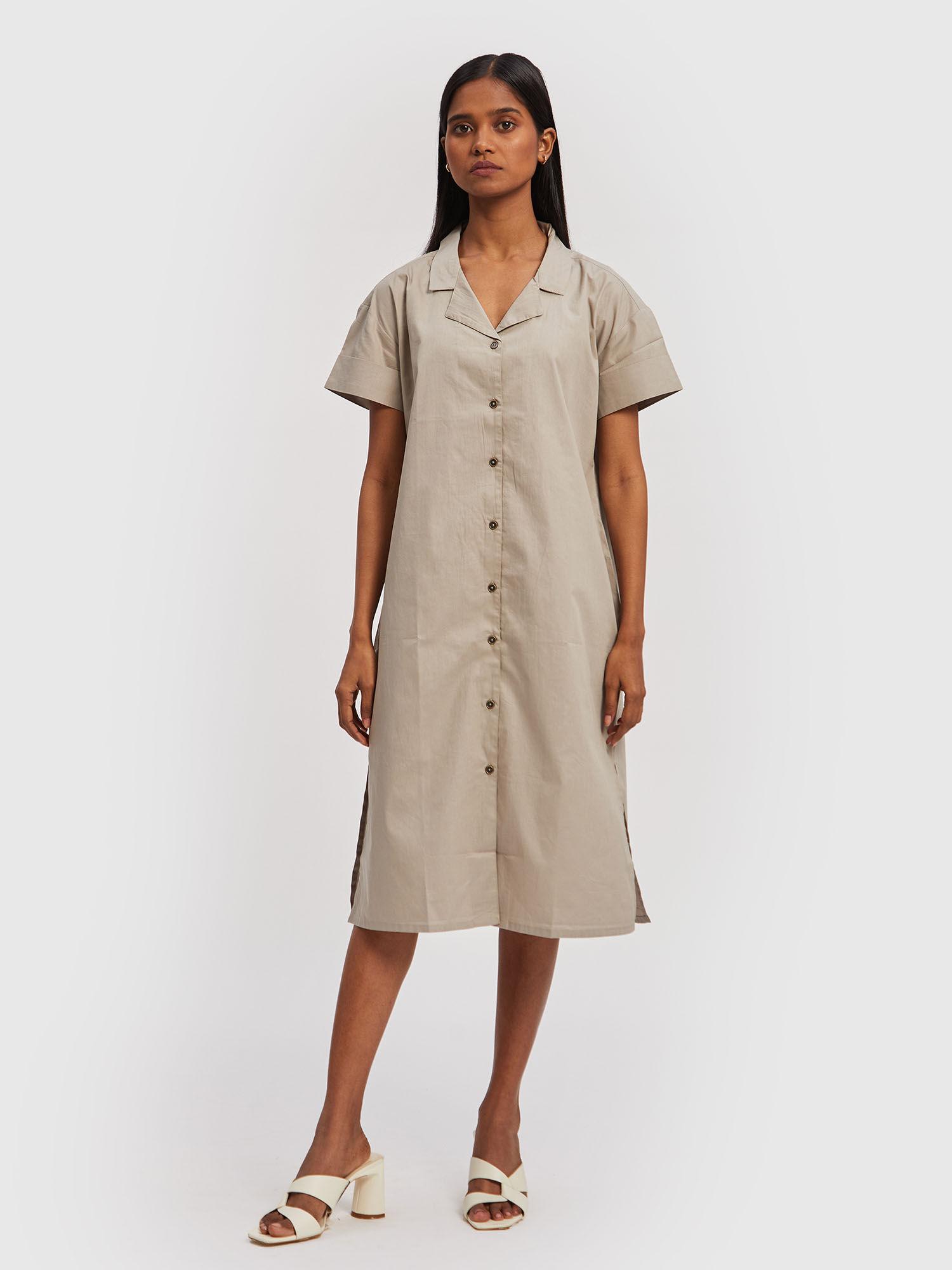 shirt beige midi dress