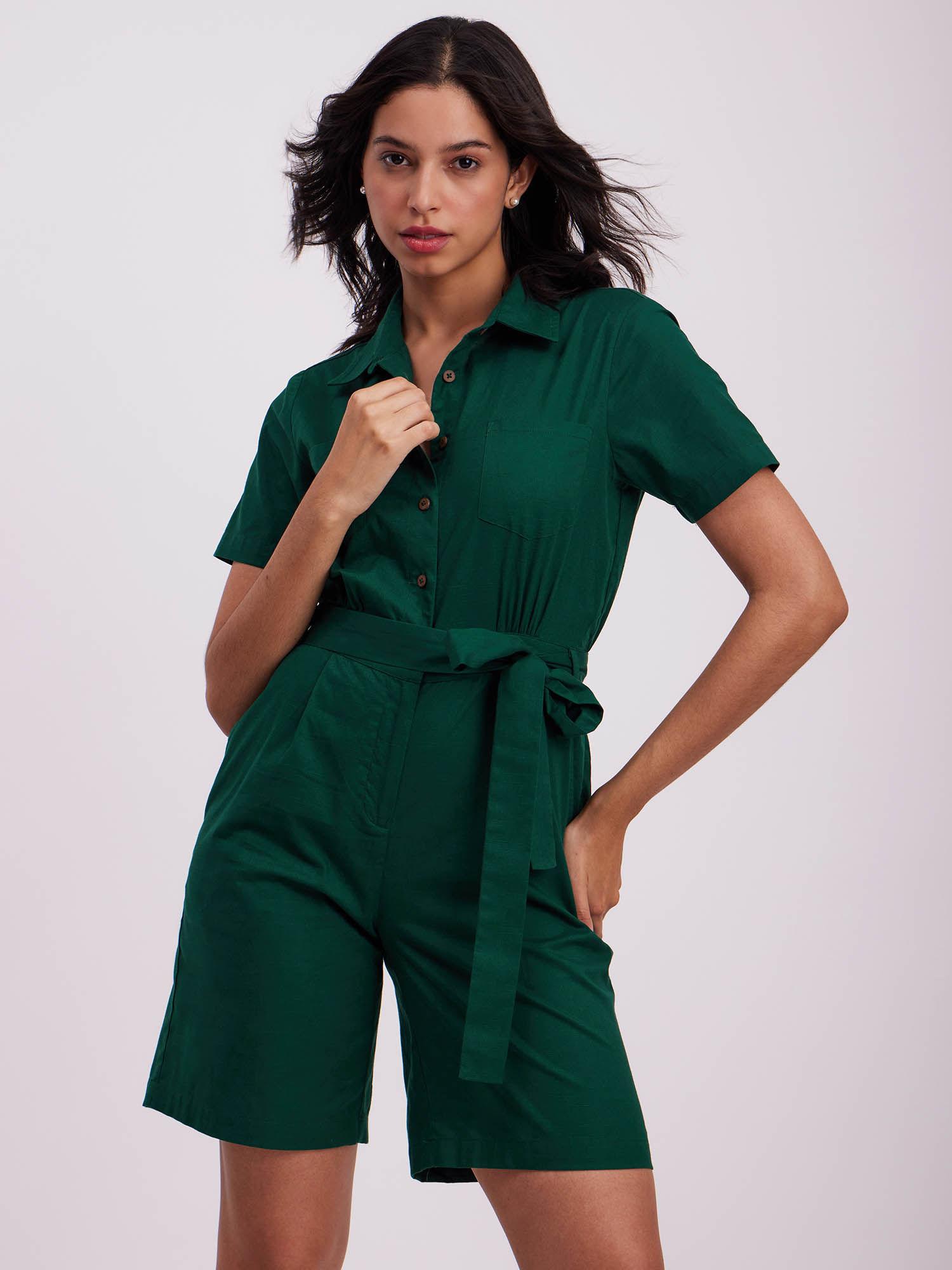 shirt collar playsuit - green (set of 2)