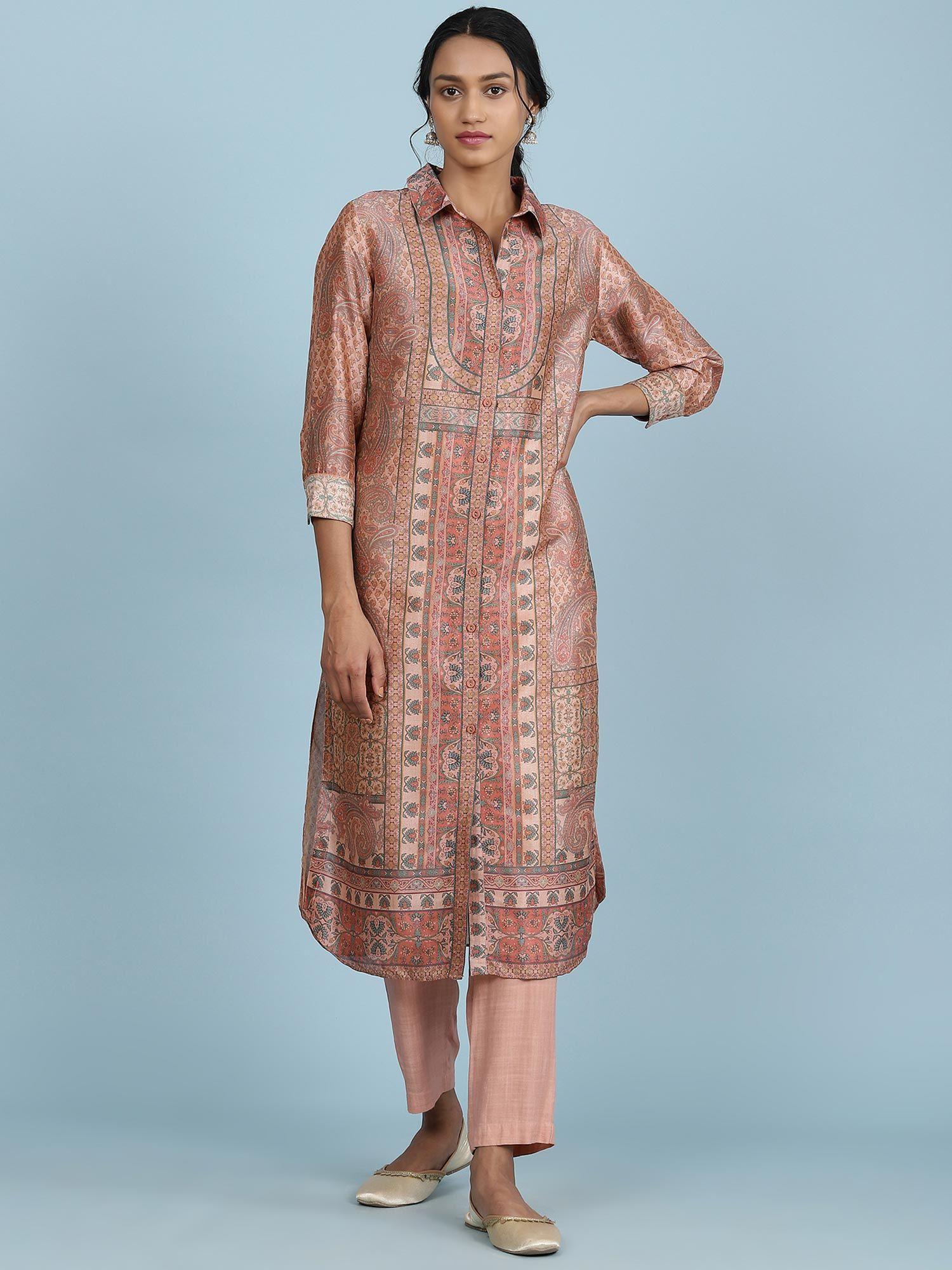 shirt collar three fourth sleeves printed kurta