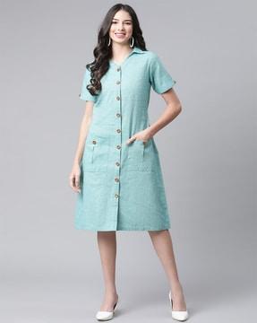 shirt dress with buttoned patch pockets