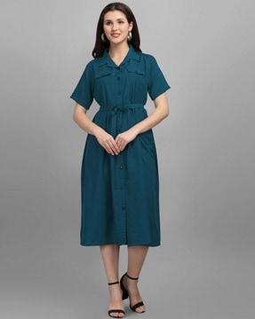 shirt dress with cuffed sleeve