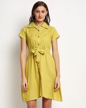 shirt dress with detachable waist tie-up