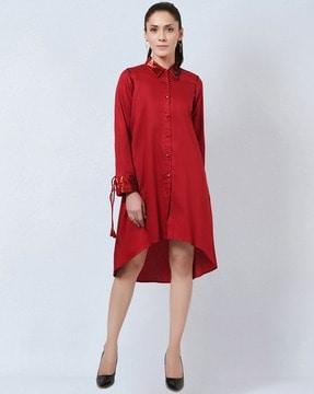 shirt dress with embellished cuff & collar