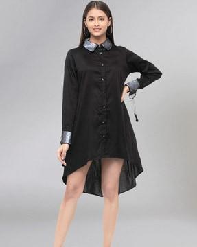 shirt dress with embellished cuffed sleeves