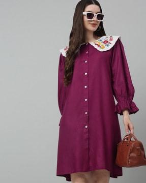 shirt dress with embroidered peter-pan collar