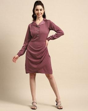 shirt dress with notched lapel collar