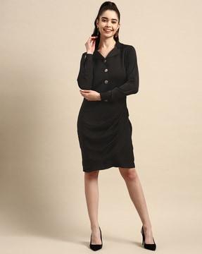 shirt dress with notched lapel collar