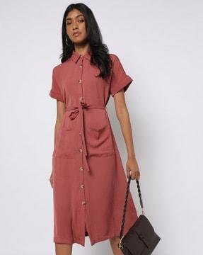 shirt dress with patch pockets