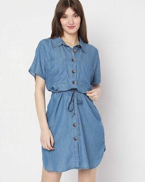 shirt dress with patch pockets