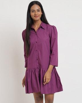 shirt dress with pleated hem