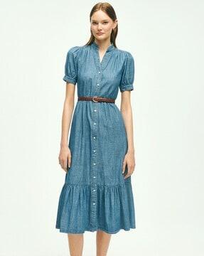 shirt dress with puff sleeves