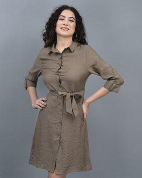 shirt dress with roll-up sleeves