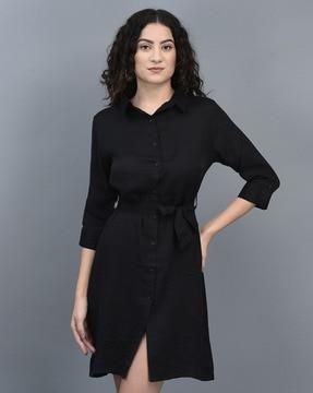 shirt dress with roll-up sleeves