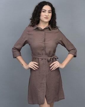 shirt dress with roll-up sleeves